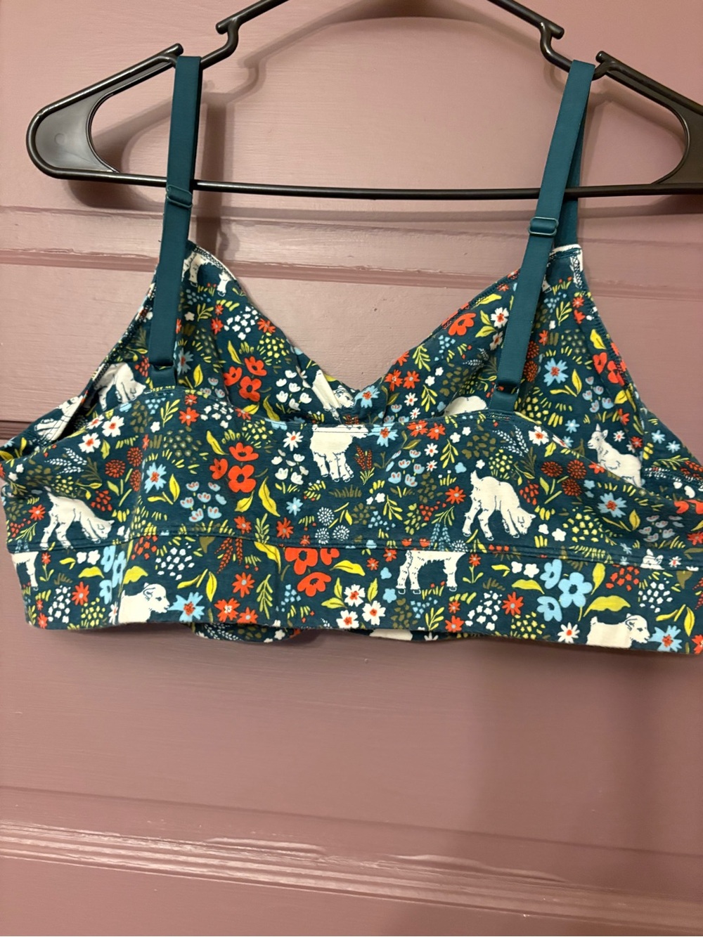 Duluth Women’s Organic Cotton bralette “Garden Goat” Tidewater teal print XL - Picture 4 of 6
